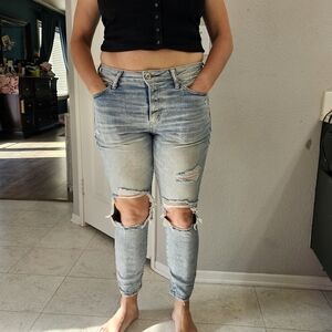 Women's American Eagle Next Level Stretch Destroyed Blue Jeans Size 10 30 x 26.5
